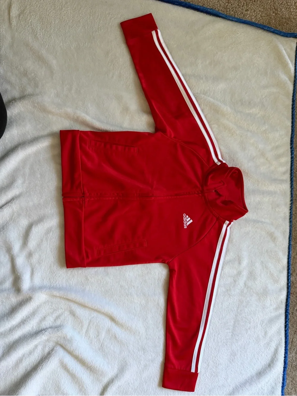 adidas Kids Red Track Jacket & Joggers Set with White Stripes